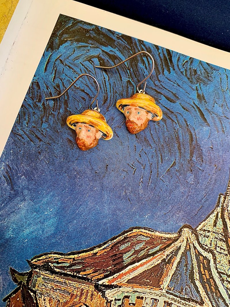 Earring Vangogh 01 - 耳环/耳夹 - 陶 橘色