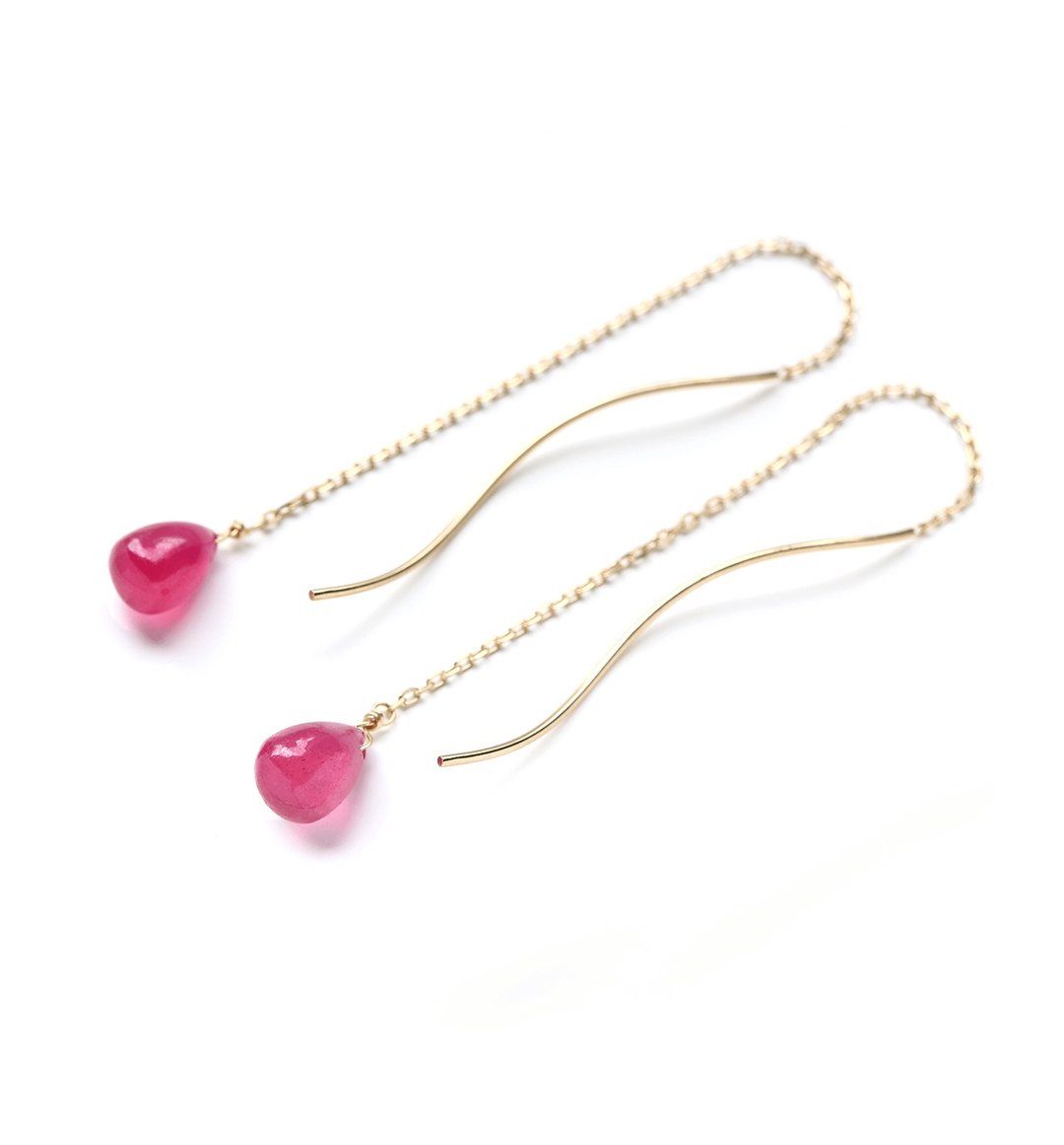July Birthstone K10 Rose/One Ruby (Drop Shape) American Earrings ~MONTBRETIA~ - 耳环/耳夹 - 宝石 粉红色