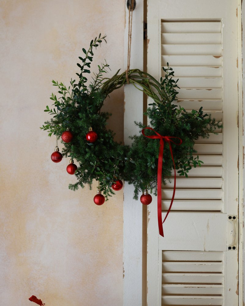 新鲜雪松简约质感圣诞花圈 - 干燥花/捧花 - 植物．花 