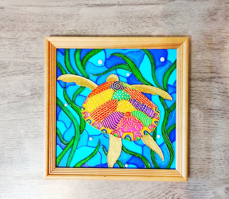 彩色玻璃画彩虹龟挂墙艺术海洋生活家居装饰 - 墙贴/壁贴 - 玻璃 蓝色