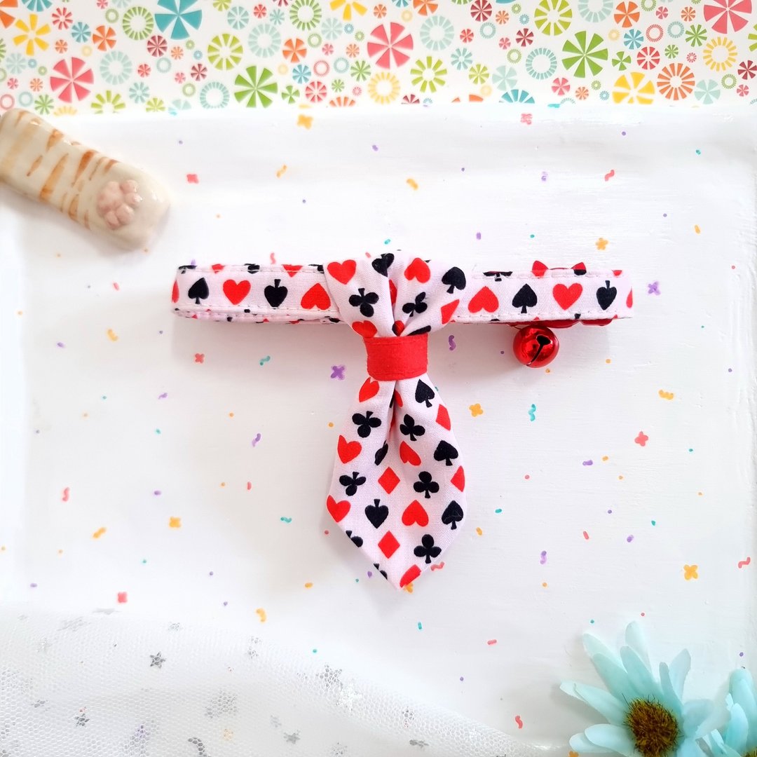 Card fabric Cat Necktie Collar with Breakaway Safety Buckle - 项圈/牵绳 - 棉 红色