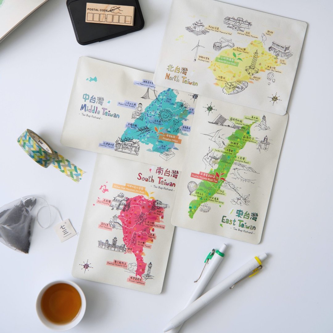 七三茶堂 茶文创丨茶包明信片－旅台款(四款) - 卡片/明信片 - 纸 咖啡色