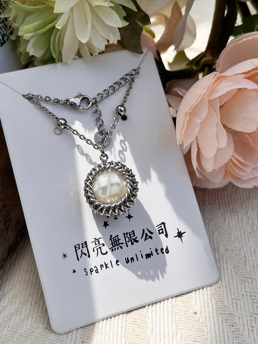 纯洁之心(马赛克珠贝) 不锈钢包镶项链 黑/白2色 - 项链 - 不锈钢 