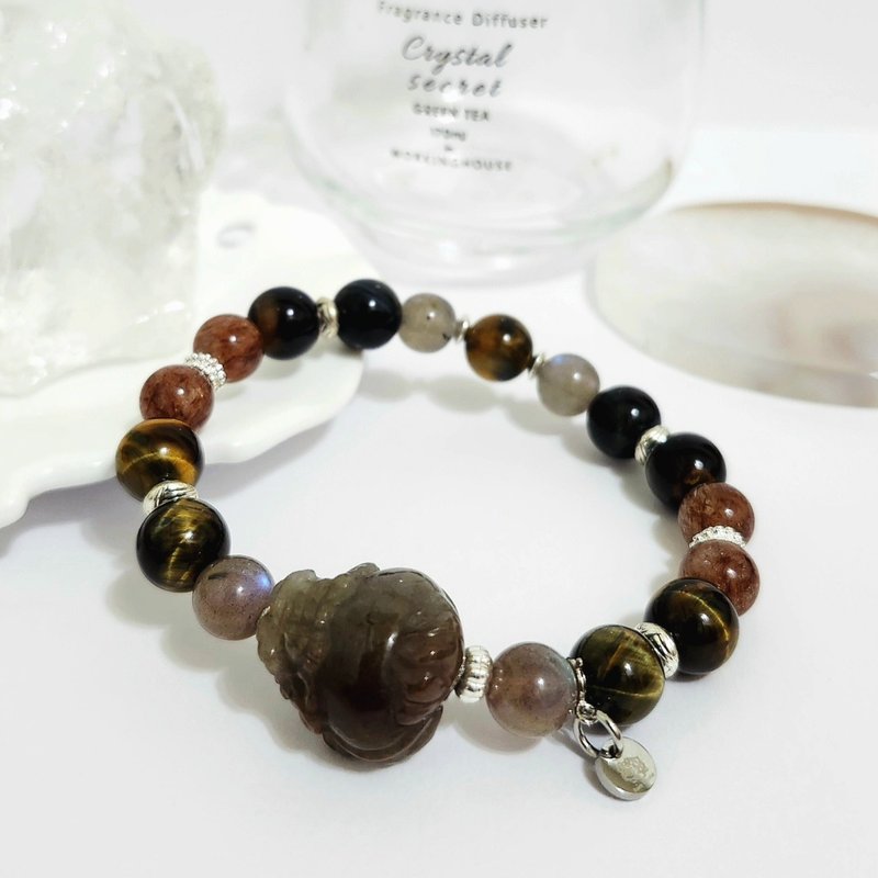 褐兔毛龙龟设计手链/高度聚财/增强直觉/增强气运之水晶 - 手链/手环 - 水晶 咖啡色