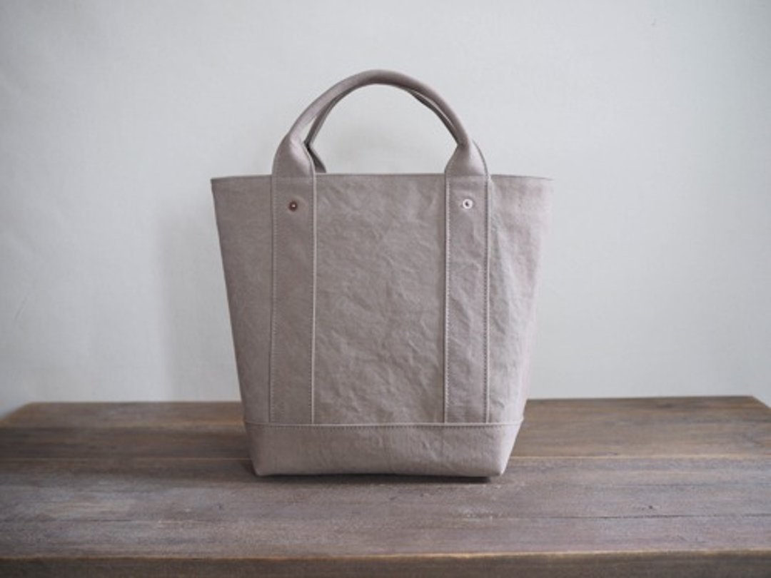 Made-to-order [ARMY DUCK] Tote bag with lid, freshly made gray beige - 手提包/手提袋 - 棉 