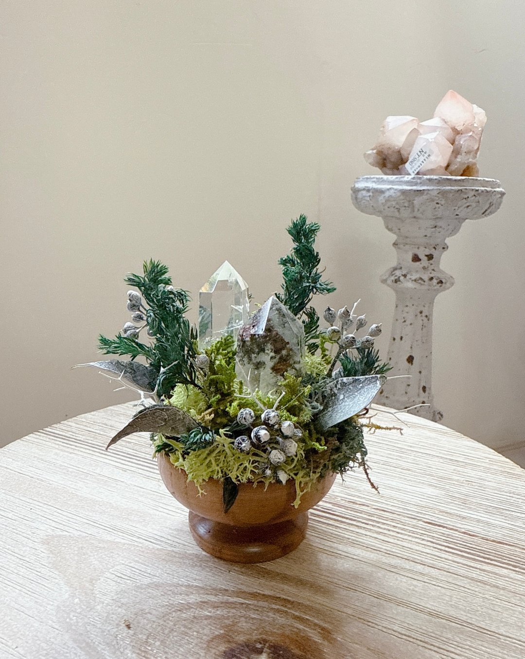 静谧时光 I 绿幽灵水晶柱 白水晶柱 永生绿植栽 - 植栽/盆栽 - 水晶 绿色