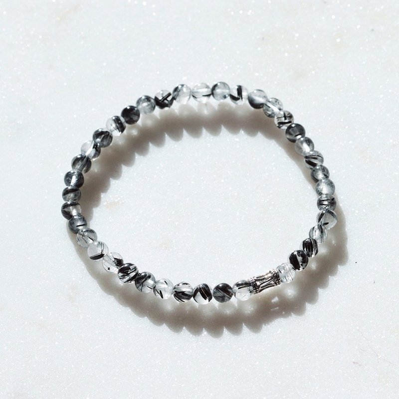 黑色金红石石英 925银手链 能量石 - 手链/手环 - 纯银 黑色