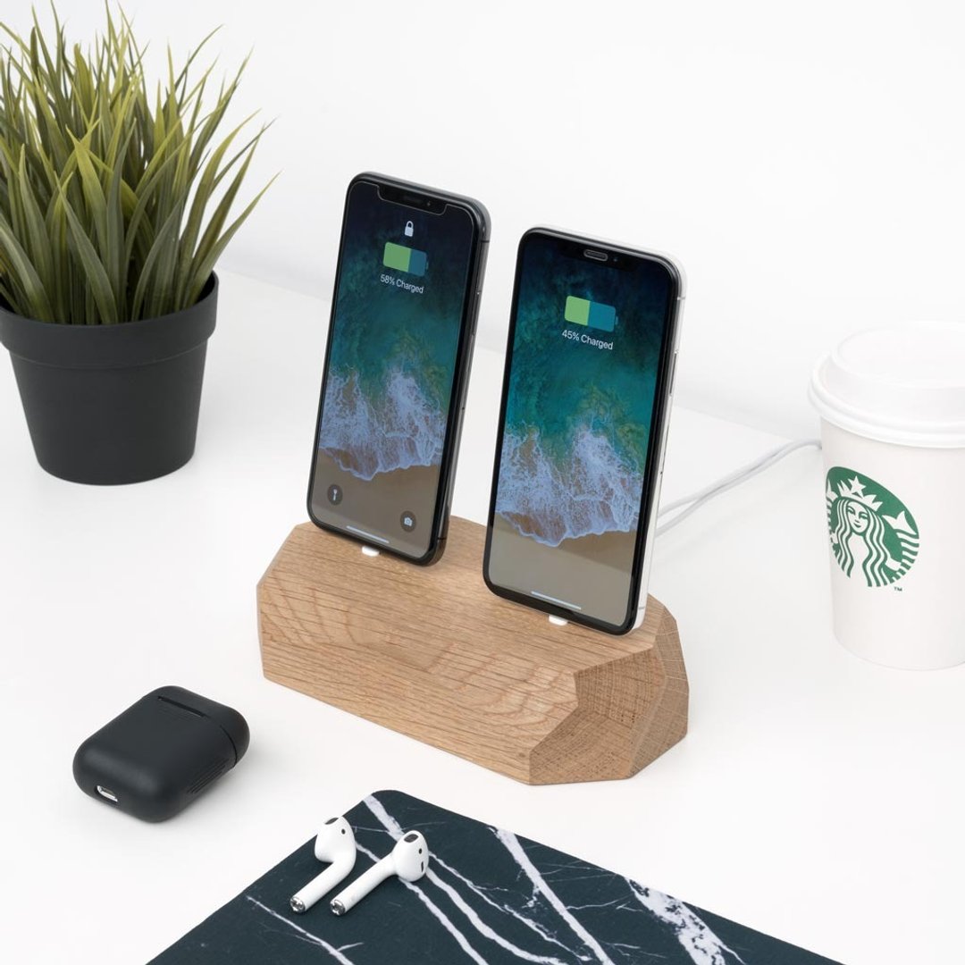 雙頭Apple充電器 iPhone和AirPods充電器 蘋果充電器 充电座 - 充电宝/传输线 - 木头 咖啡色