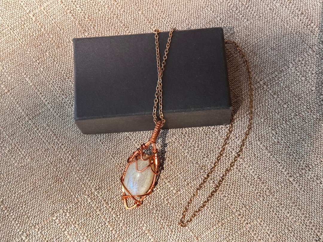 230145 wire wrapping 月亮石 铜线 绕线 吊堕 - 项链 - 铜/黄铜 白色