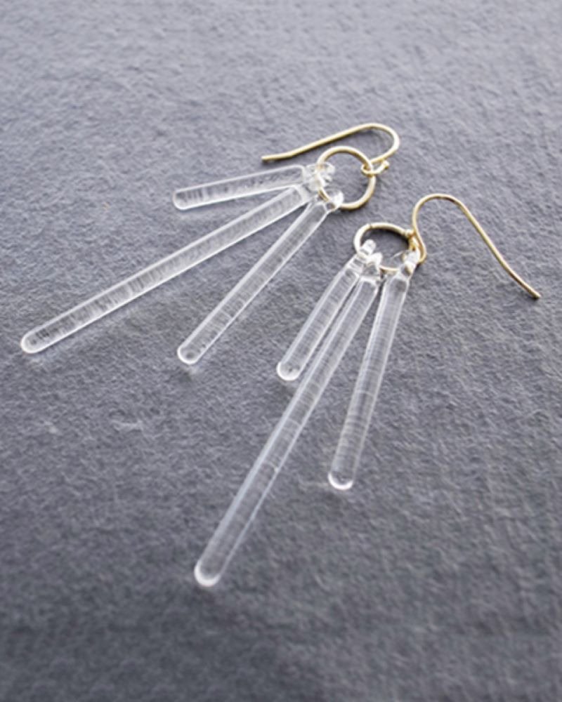Hario手工玻璃耳环 - 线条 (HAA-K-002) - 耳环/耳夹 - 玻璃 透明