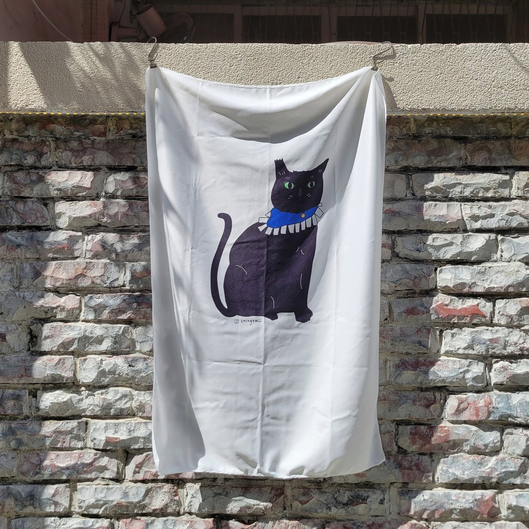 剪耳黑猫 妮妮 大挂布 布幔 - 海报/装饰画/版画 - 防水材质 白色