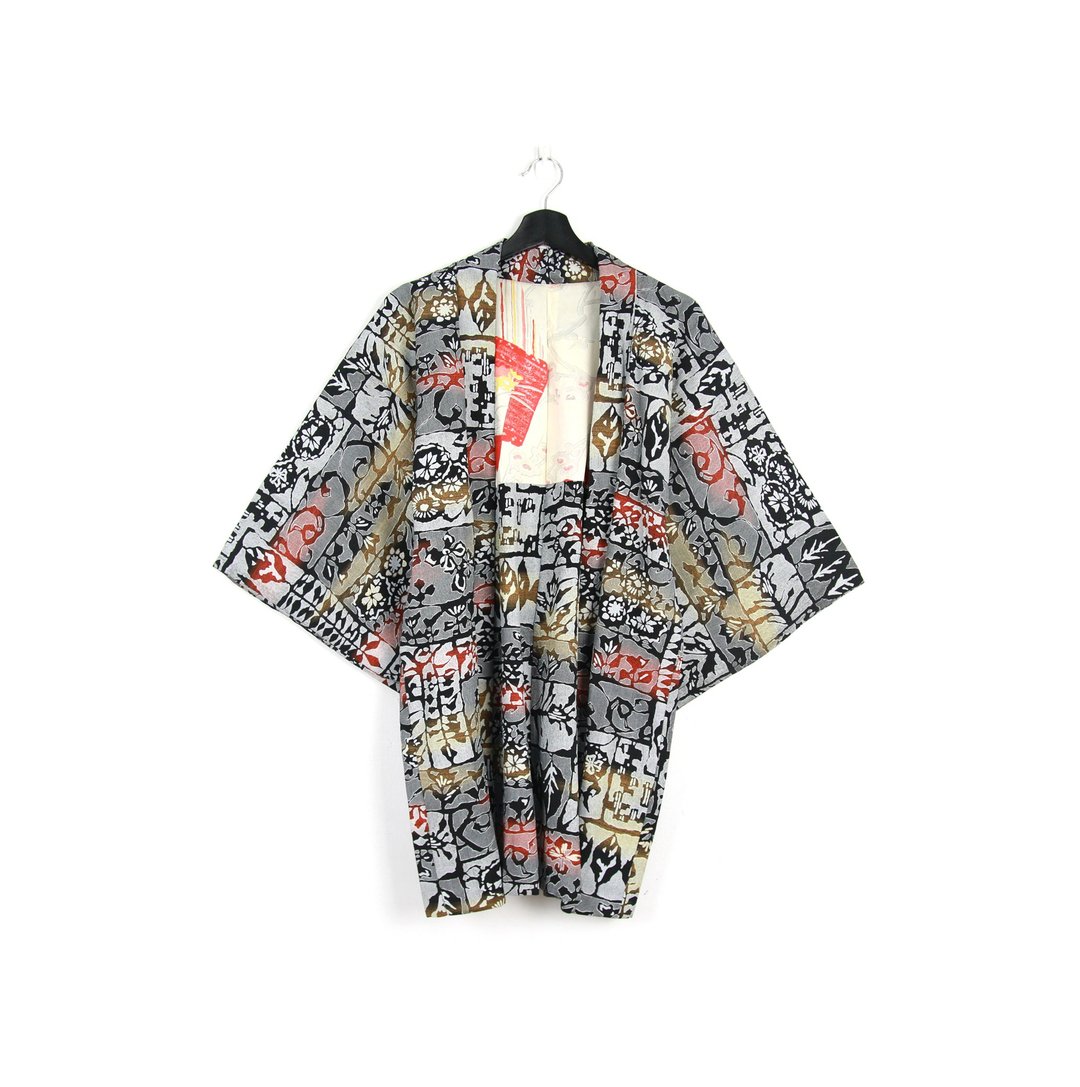 Back to Green-日本带回羽织 铁灰图腾 /vintage kimono - 女装休闲/机能外套 - 丝．绢 