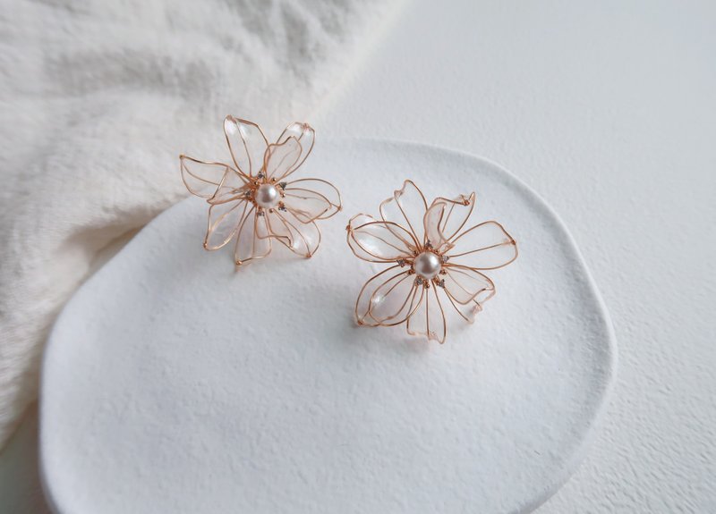 双生花火 -手作水晶花 树脂饰品 礼物 闺蜜饰品 - 耳环/耳夹 - 树脂 透明