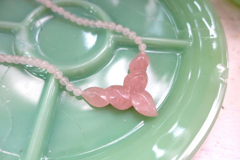 日本中古粉晶粉红色冰花水晶雕刻三角花颈链高级二手古着珠宝首饰 - 项链 - 水晶 粉红色