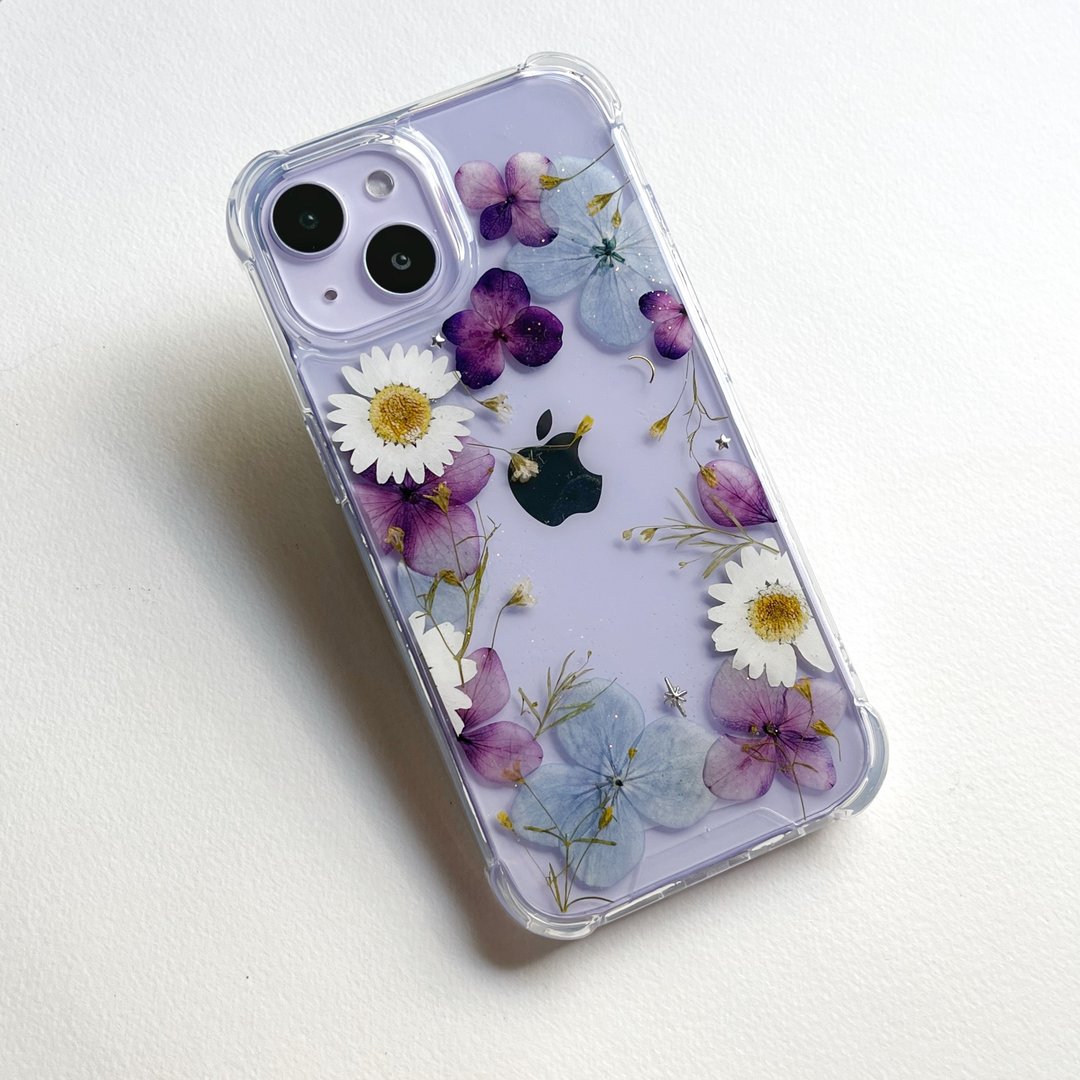 夜宴 绣球花 押花 手机壳 IPhone 16 pro 押花手作手机壳 - 手机壳/手机套 - 塑料 紫色