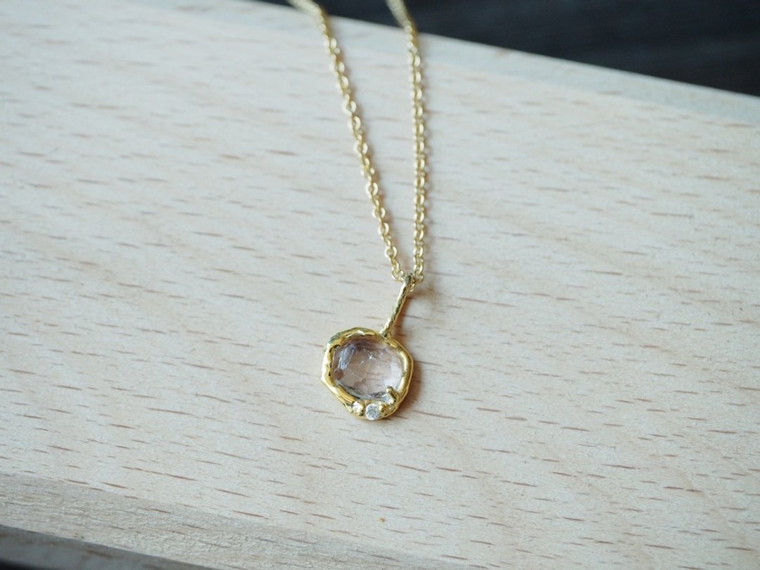 碧玺 电气石 手工纯银项链 Tourmaline 珠宝镀黄K金 - 项链 - 半宝石 粉红色