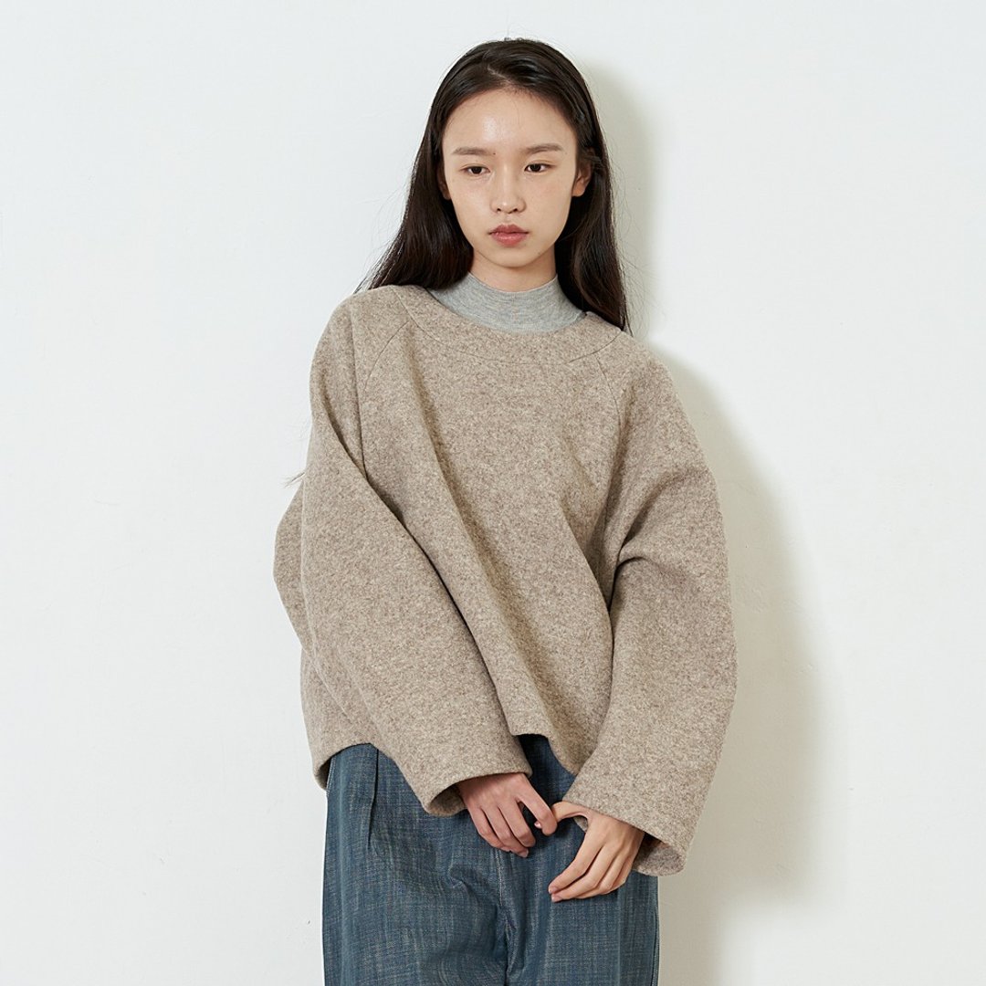 100%wool 強縮羊毛呢 輕質寬版套頭衫 SH210615 - 女装上衣 - 羊毛 卡其色