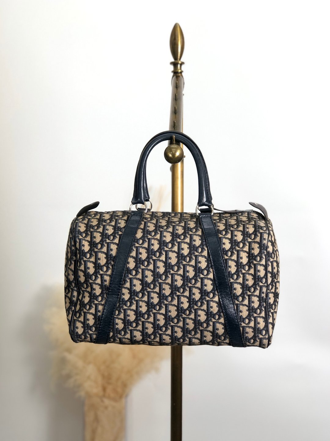 【日本直送，品牌二手包】Christian Dior Trotter 手提包，海军蓝，提花，波士顿包，af2vb2 - 手提包/手提袋 - 棉．麻 蓝色
