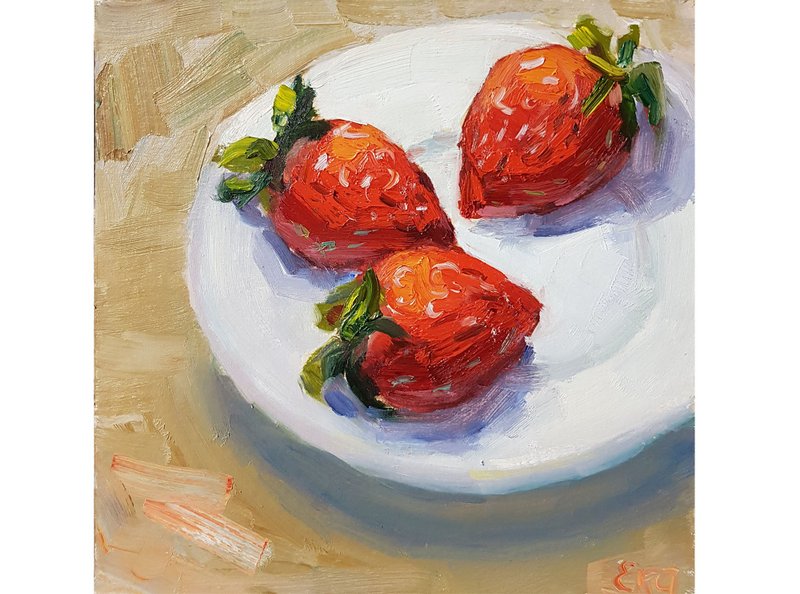 草莓画静物原画浆果墙艺术食品画8乘8 - 墙贴/壁贴 - 其他材质 红色