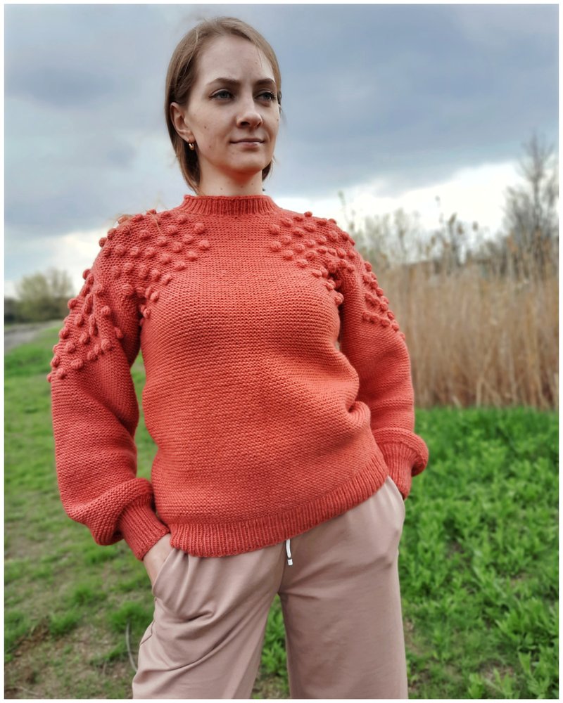 手工羊驼毛粗针织毛衣 女款 | 羊毛针织毛衣 | 女装服饰 - 女装针织衫/毛衣 - 羊毛 红色