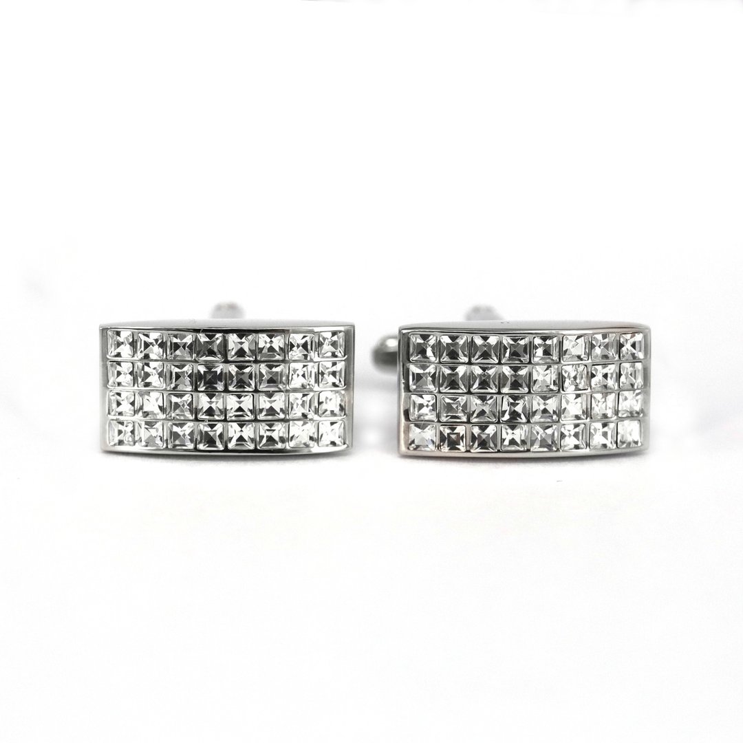 24 Clear Crystal Rectangle Cufflinks - 袖扣 - 其他金属 