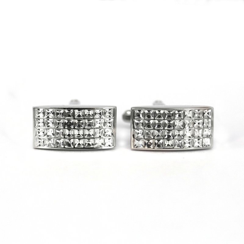 24 Clear Crystal Rectangle Cufflinks - 袖扣 - 其他金属 