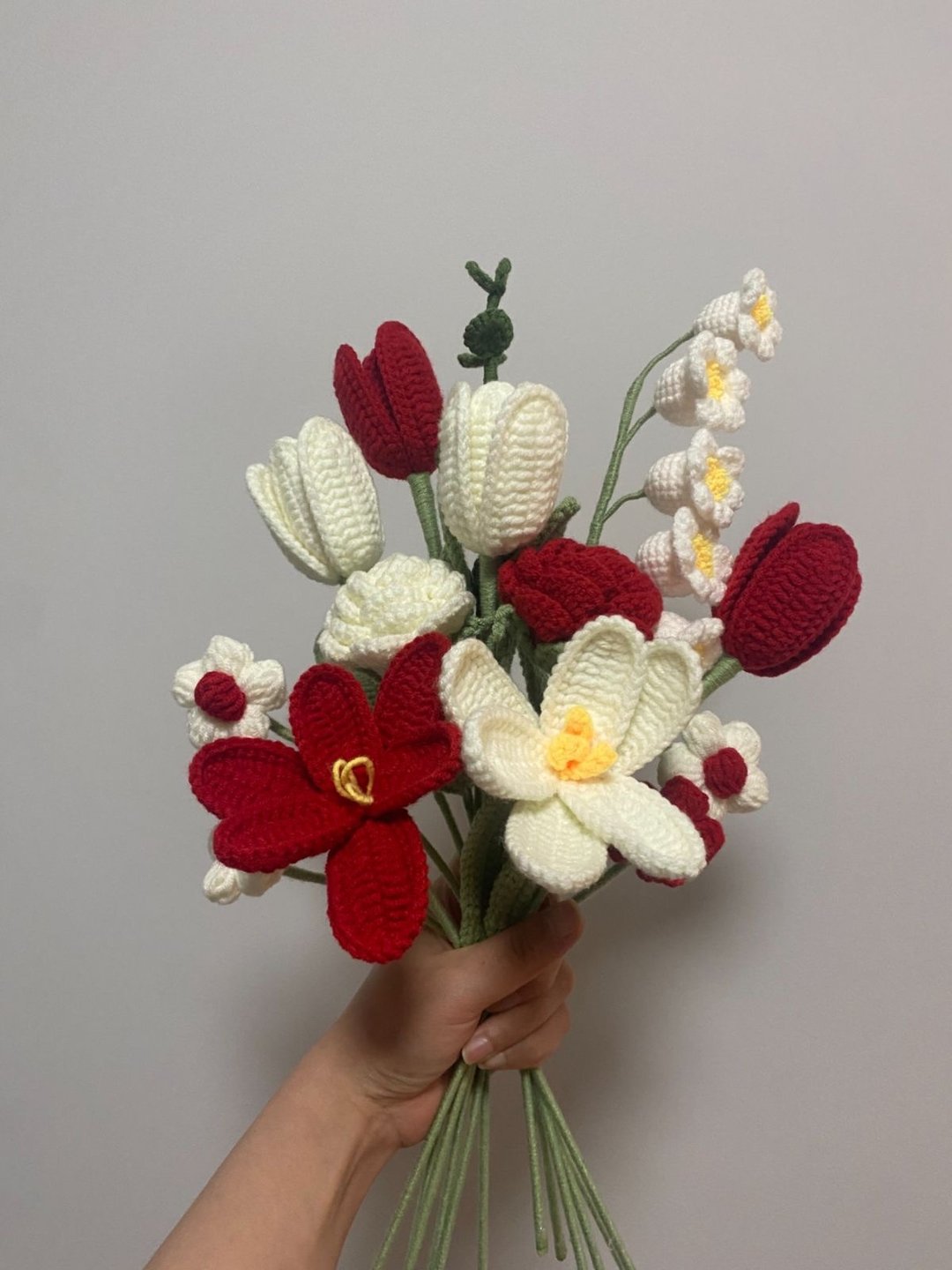 红色和白色的钩针花痴 - 摆饰 - 棉 红色