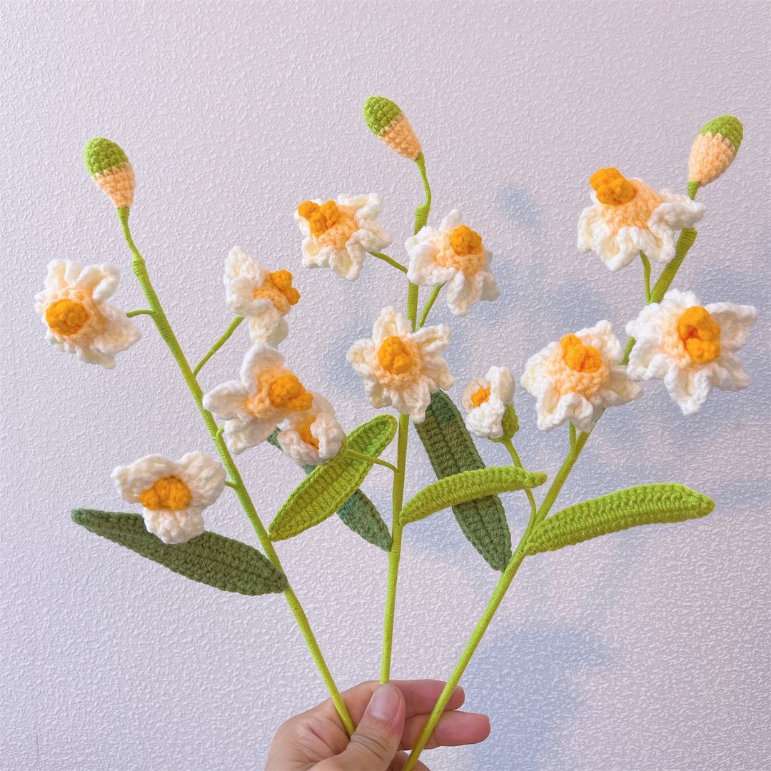 手作钩织春日觉醒单枝水仙花花茎摆饰 - 干燥花/捧花 - 棉 
