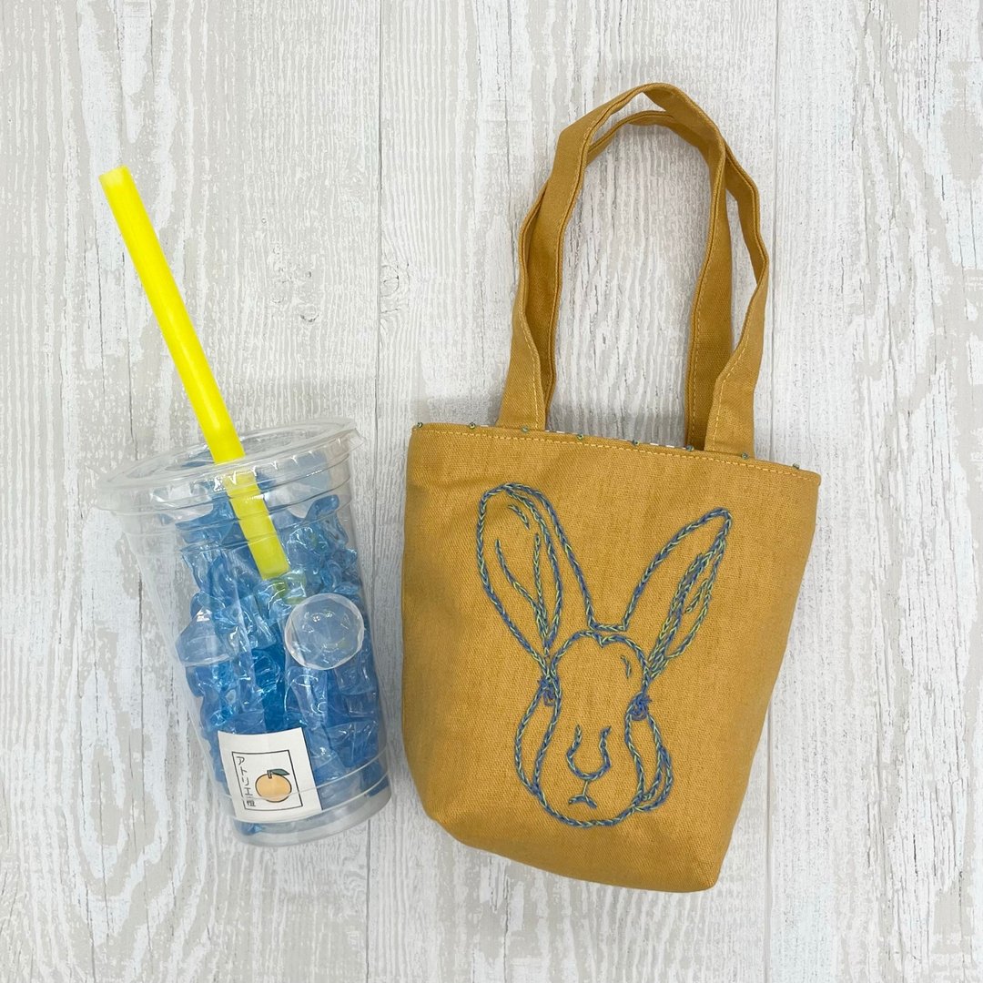 cafe bag rabbit - 手提包/手提袋 - 棉 黄色