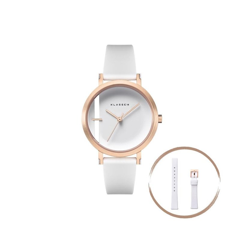 Imperfect Line 玫瑰金白色硅胶表带手表 32mm - 赠送同款皮革表 - 女表 - 不锈钢 白色
