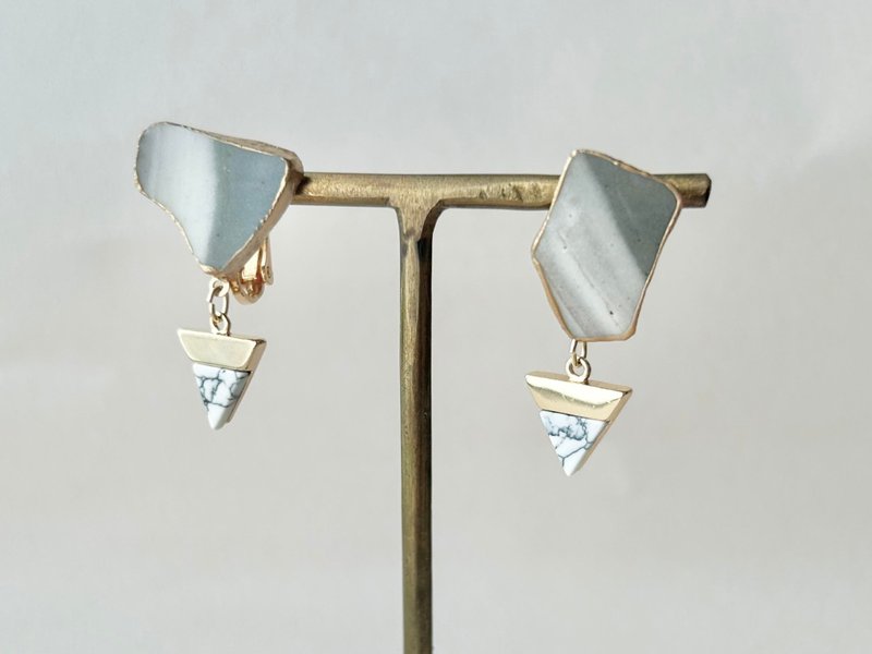 京烧 金继 螺旋耳夹式耳环 灰色 白色 Howlite 摇曳 天然石 传统工艺 No.235 - 耳环/耳夹 - 陶 灰色