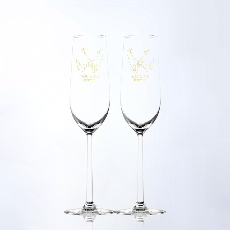 情侣礼物|订制牵手香槟对杯|雕刻 - 酒杯/酒器 - 玻璃 
