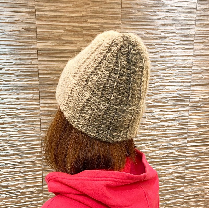 纯手工手织毛帽 - 安格斯山羊毛帽 灰白渐层 极轻款 仅此一顶 - 帽子 - 羊毛 透明