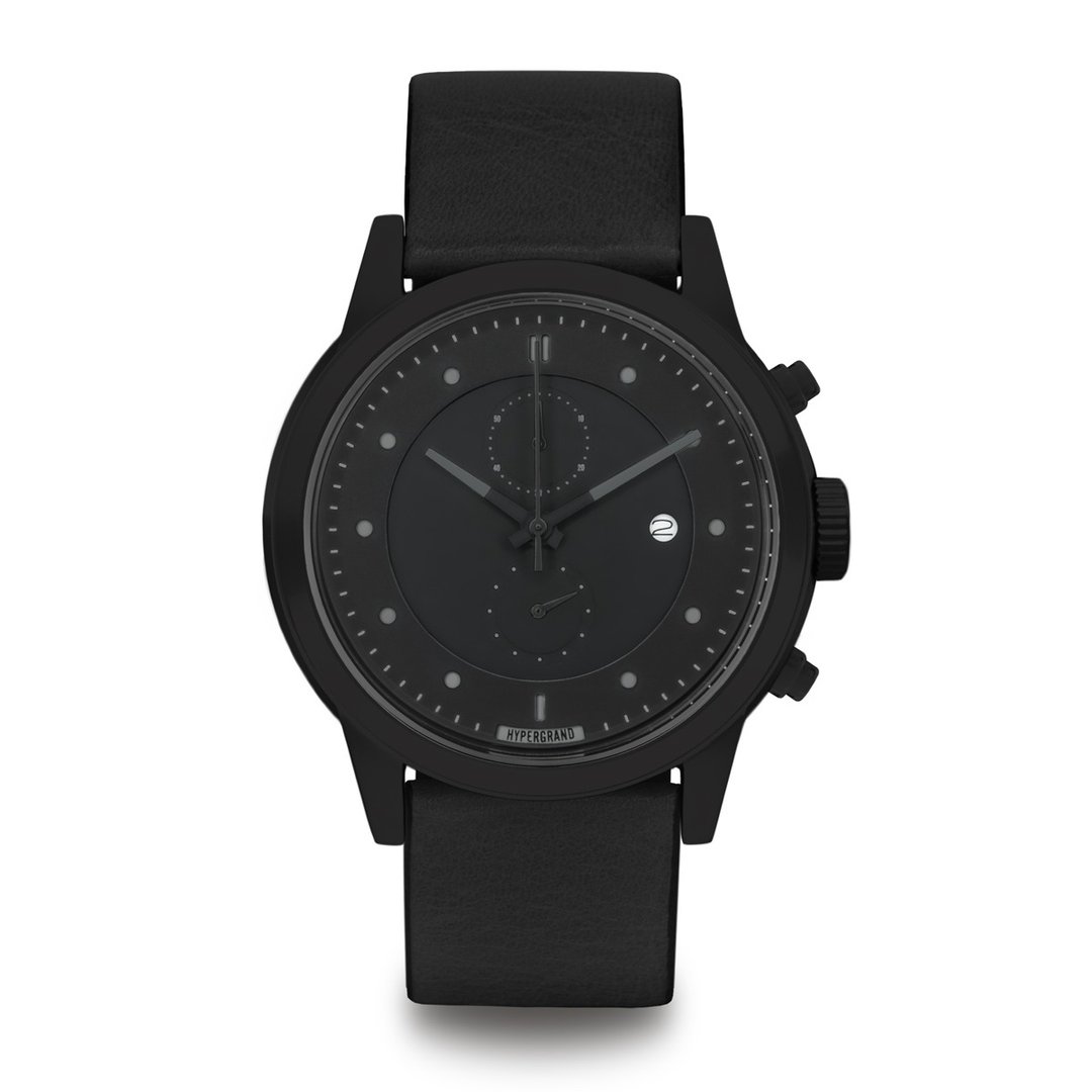 Maverick Chrono 冷钢计时系列 - 黑表盘黑皮革 手表 - 女表 - 真皮 黑色