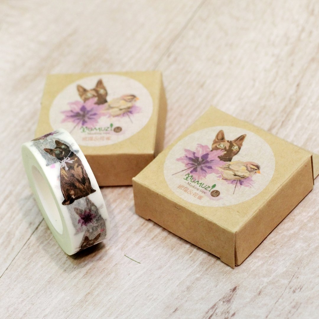 玳瑁与花雀 / 玳瑁猫&小麻雀 纸胶带 / Masking tape - 纸胶带 - 纸 白色