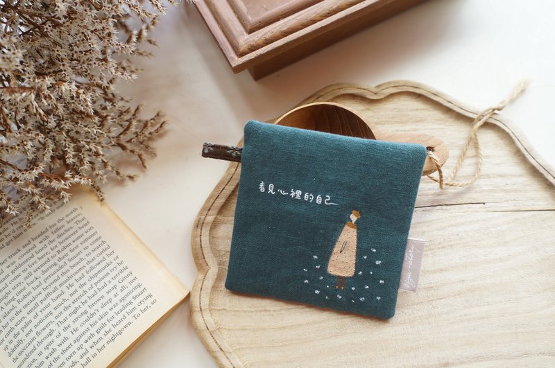 手绘看见心里的自己杯垫   橄榄绿 - 杯垫 - 棉．麻 绿色