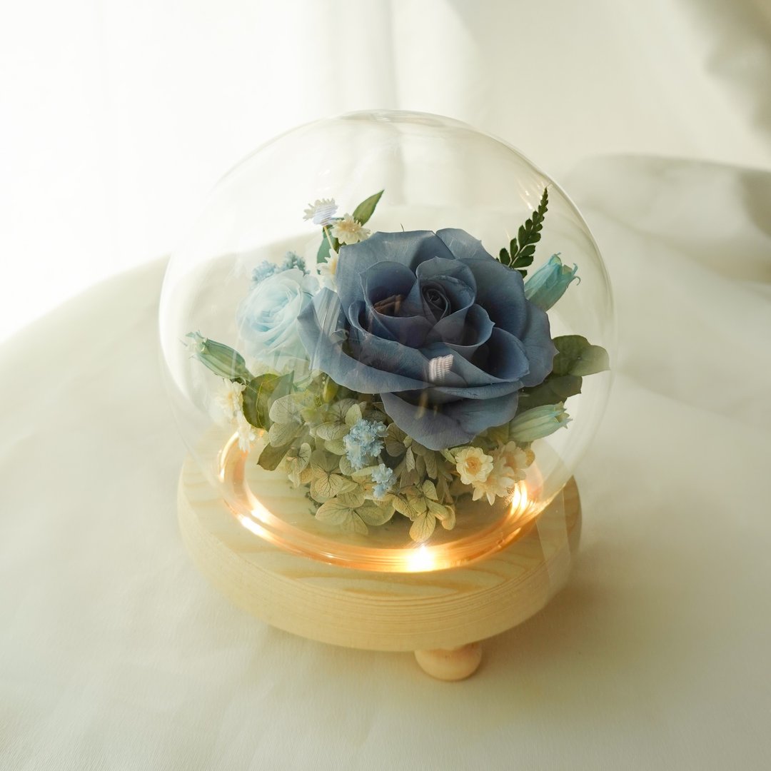 双玫瑰夜灯玻璃盅-藏青色 - 干燥花/捧花 - 植物．花 蓝色