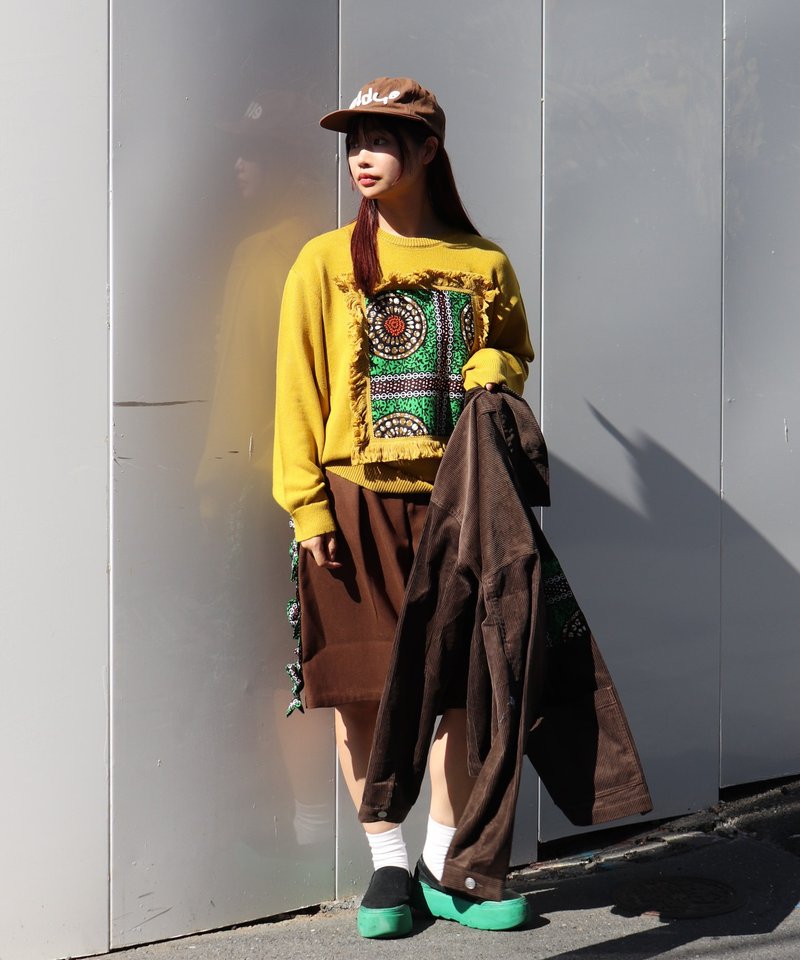 AFRICA FRINGE FRAME KNIT PULLOVER - 女装针织衫/毛衣 - 棉．麻 黄色