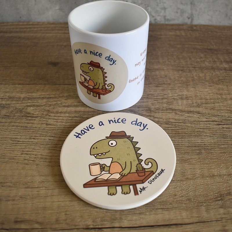 【桐鹿】恐龙先生 马克杯+杯垫组_美好的一天 - 咖啡杯/马克杯 - 瓷 卡其色