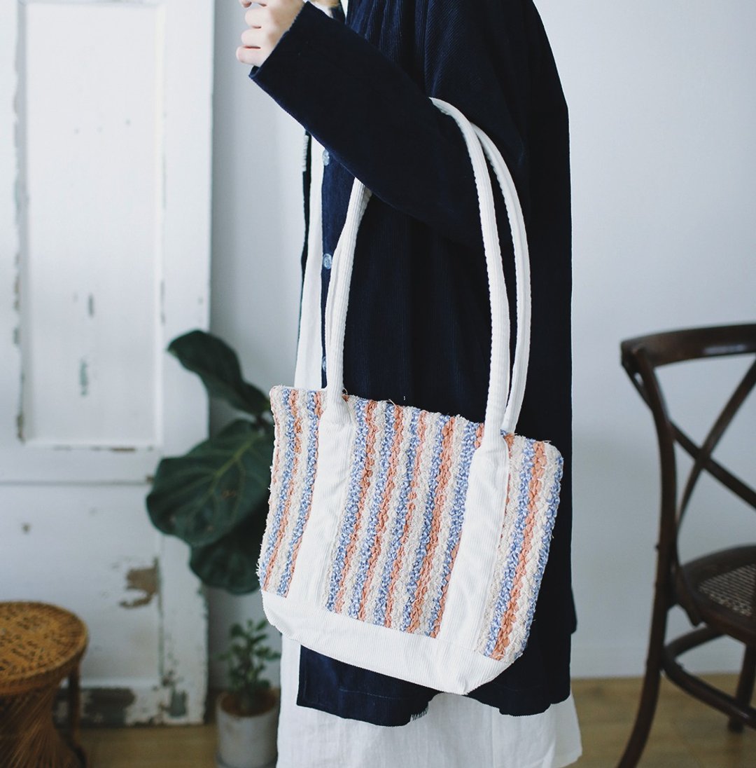 托特包手工编织重工灯芯绒植物染 syd and ling  tote - 侧背包/斜挎包 - 棉 蓝色