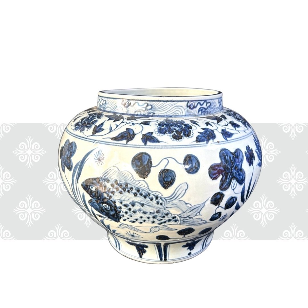 青花鱼藻纹大罐 - 花瓶/陶器 - 瓷 白色