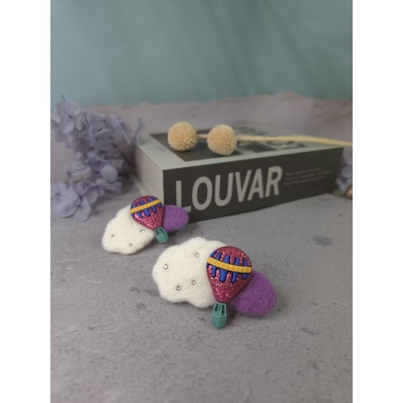 云朵热气球羊毛毡儿童发夹 施华洛世奇 - 发饰 - 羊毛 多色