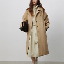 卡其色 南國之詩 知識分子翻領風衣 中長款氣質外套