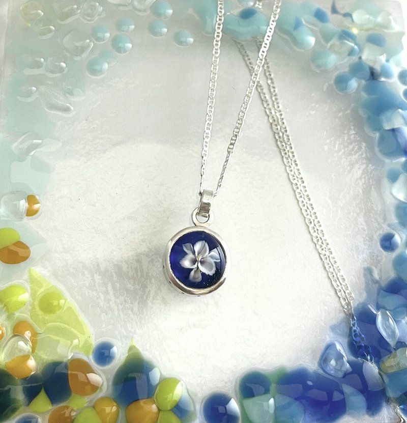 琉璃花纯银项錬 手作金工 - 项链 - 琉璃 蓝色