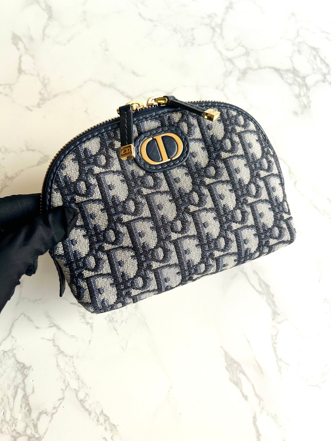 Christian Dior 蓝色老花 30 Montaigne 皮革包 中古包 化妆包 手拿 - 化妆包/杂物包 - 真皮 蓝色