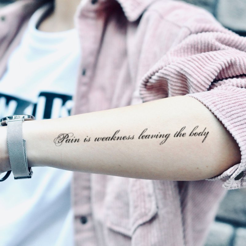 OhMyTat - Pain Is Weakness Leaving The Body 纹身贴纸 (2张) - 纹身贴 - 纸 黑色