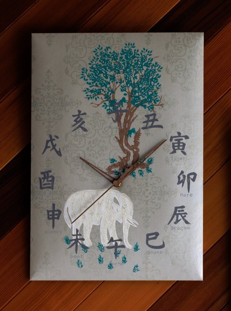 【日本直送】京唐纸悠久时钟丨象 白/绿/长方形 428×297mm_O-031 - 时钟/闹钟 - 纸 