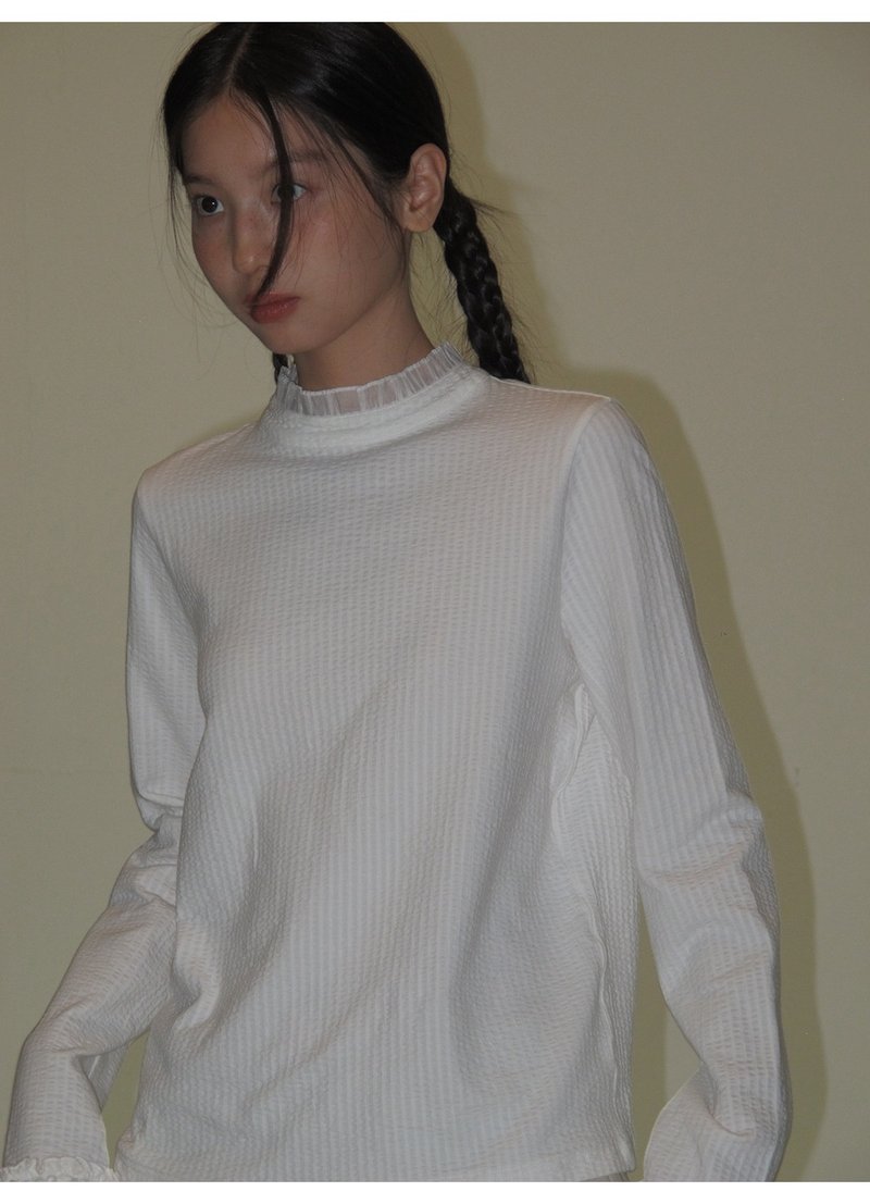 odd maker秋冬花边领打底衫女显瘦杏色内搭半高领长袖针织上衣 - 女装上衣 - 棉．麻 