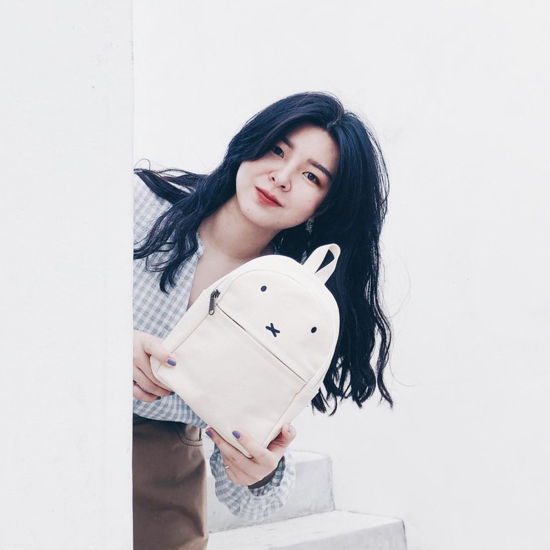 Pinkoi x miffy米飞兔Miffy三式小背包 - 后背包/双肩包 - 棉．麻 白色