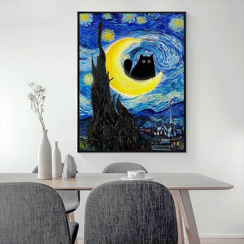 CAT·星夜_挂画_动物系列_台湾制造 两个工作天快速出货 - 海报/装饰画/版画 - 棉．麻 蓝色